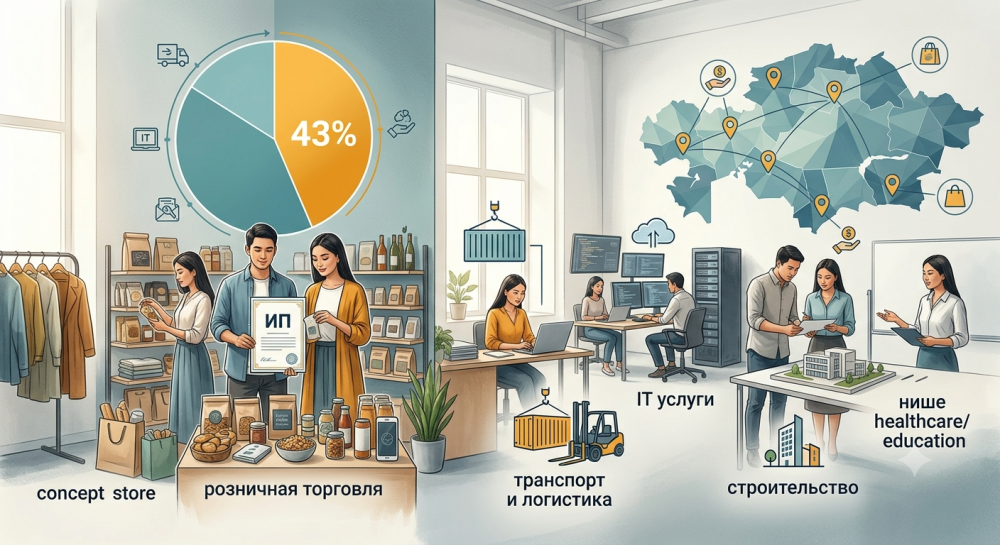 В Казахстане 43% молодых ИП работают в торговле