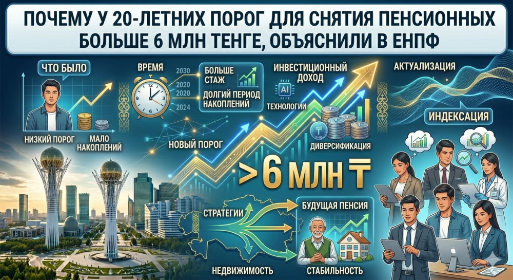 Почему у 20-летних порог для снятия пенсионных больше 6 млн тенге, объяснили в ЕНПФ 
