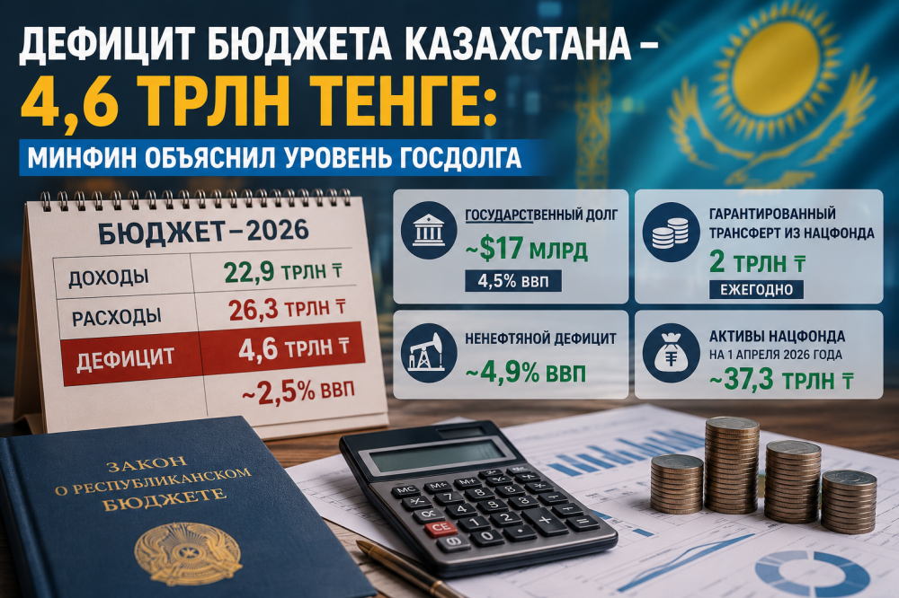 Дефицит бюджета Казахстана — 4,6 трлн тенге: Минфин объяснил уровень госдолга