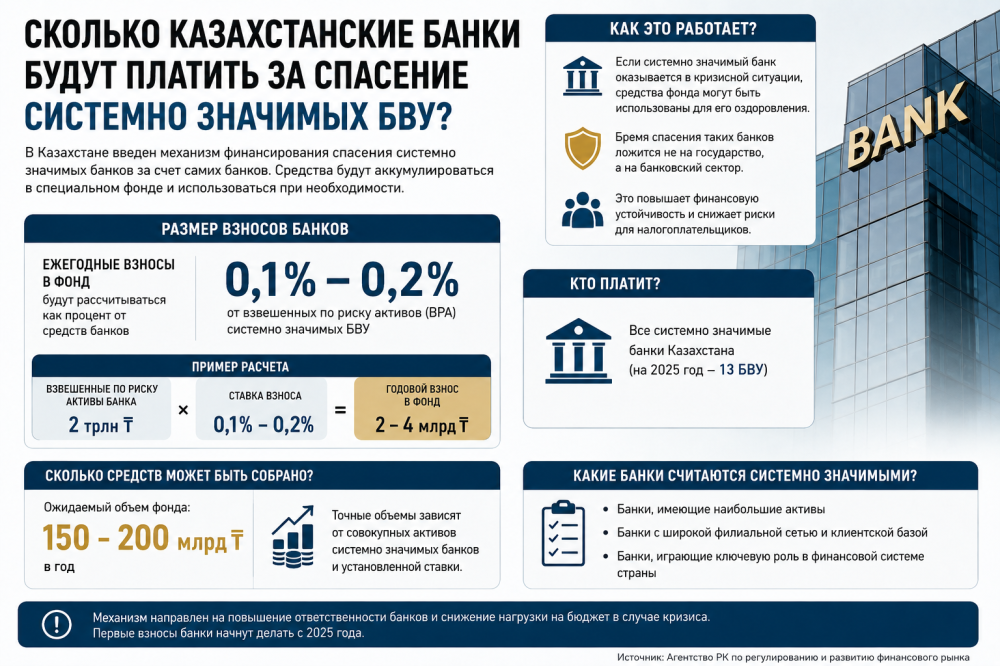 Сколько казахстанские банки будут платить за спасение системно значимых БВУ