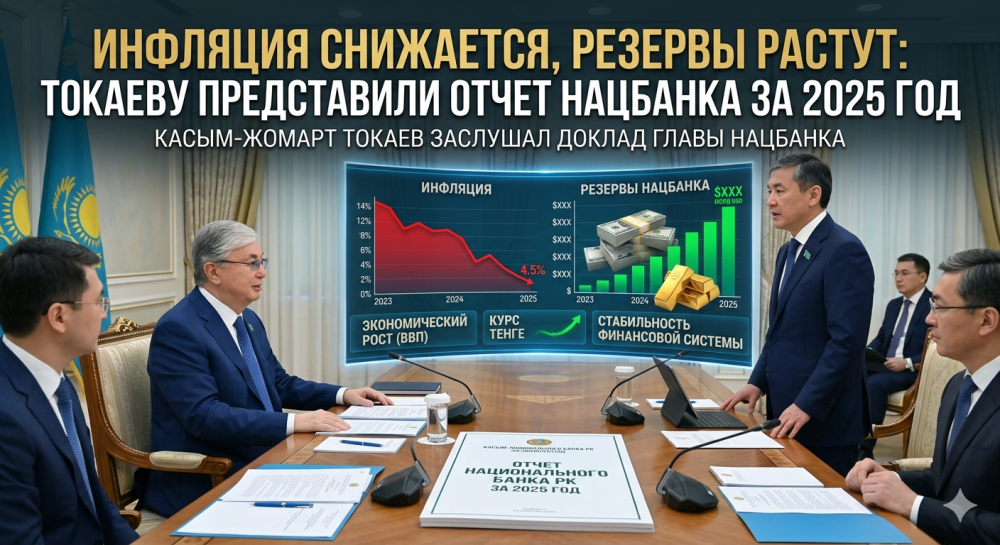 Инфляция снижается, резервы растут: Токаеву представили отчет Нацбанка за 2025 год