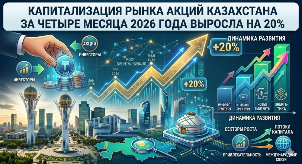 Капитализация рынка акций Казахстана за четыре месяца 2026 года выросла на 20%